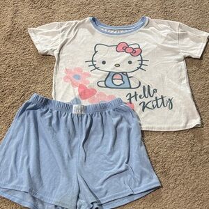 Hello Kitty White Tee with Blue Shorts Pajama Set